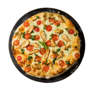 ALFREDO CHICKEN pizza Chicken, mozzarella & Alfredo (no red sauce)